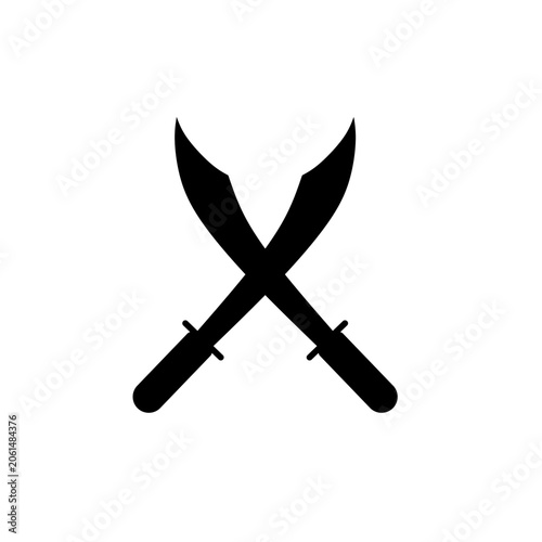 Εκτύπωση καμβά Black and white illustration of two crossed pirate cutlass swords isolated on a white background