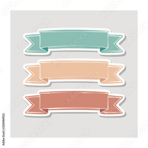 Three colorful ribbon banners in flat design