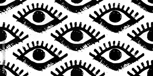 Stylized Eyes Pattern Black And White Vector Illustration