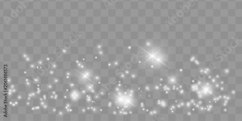 Elegant white sparkle light effect with glowing star particles overlay on transparent background.