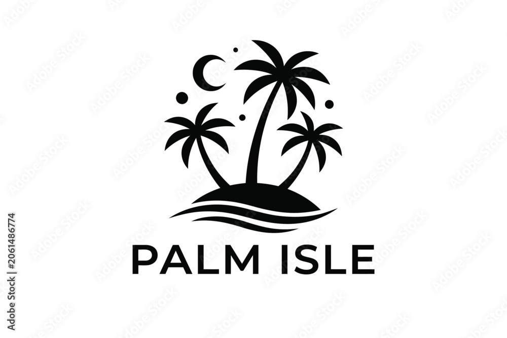 Obraz premium Palm Isle Resort and Spa Logo Design with Palm Trees and Crescent Moon