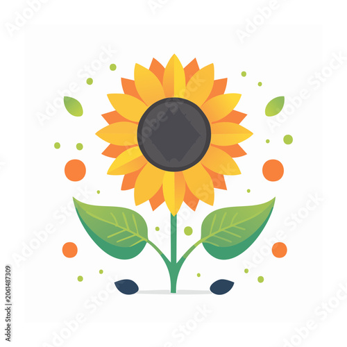 Flat design sunflower with seeds and leaves