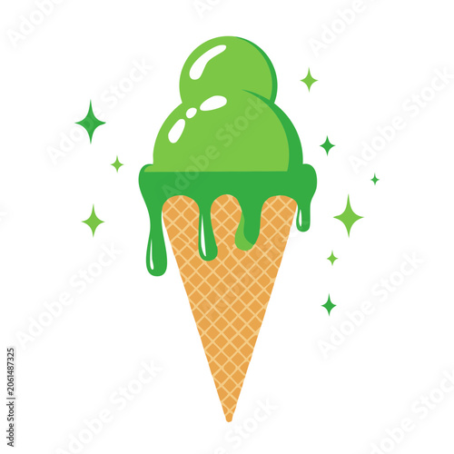 Green Ice Cream Cone with Dripping Scoop