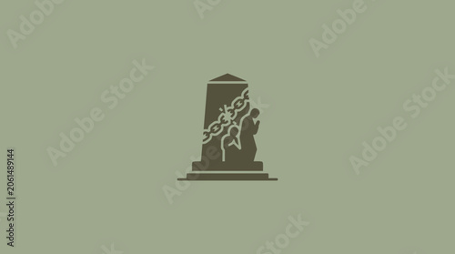 Obraz na plátně Minimalist Monument Icon with Chains and Praying Figures Silhouette