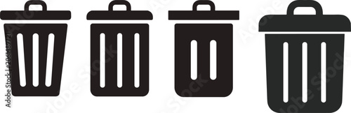 Foto Minimalistic trash can icon silhouettes in varied styles, black garbage bin symb