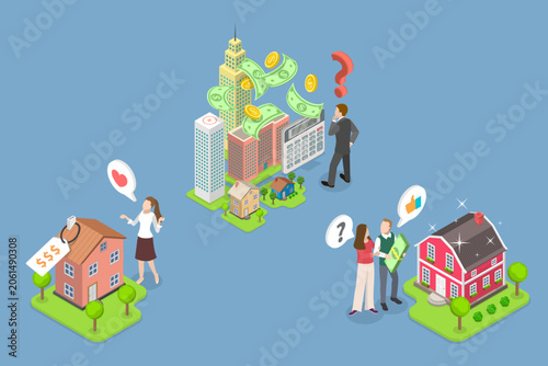 3D Isometric Flat Vector Illustration of Real Estate, Residential Property Available For Purchase.