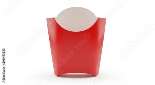 Empty red french fries container isolated on white background