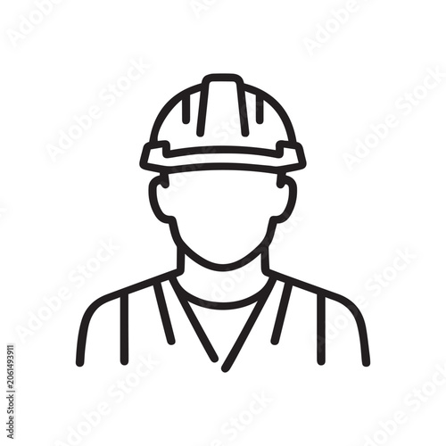 Fotografía Outline Construction Worker With Hard Hat UI Icon for App UI