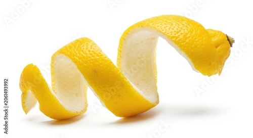 Spiral lemon peel twist isolated on white background