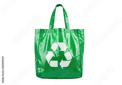 Green reusable shopping bag isolated on transparent background