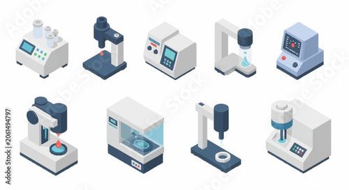 Tableau sur toile Collection of isometric laboratory equipment and scientific instruments for research and development