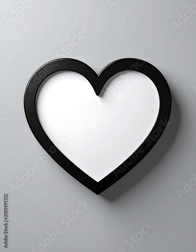 A black heart-shaped frame with a white interior on a gray background