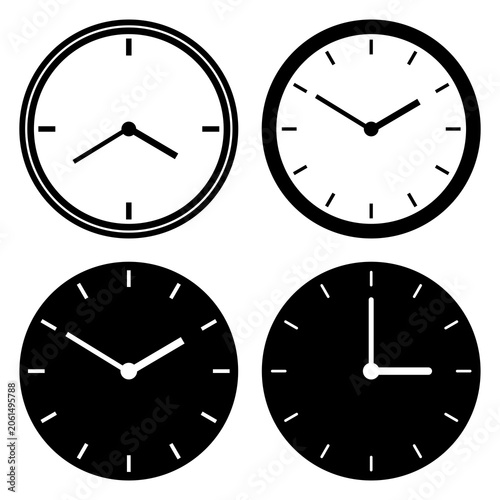 Minimalist Time Icons Isolated on White Background. Simple clock silhouettes for UI, apps, presentations, and print