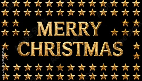 A black rectangular background with gold stars and Merry Christmas text