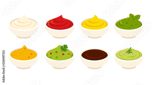 Εκτύπωση καμβά Set of colorful sauce bowls in flat vector style
