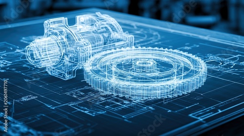Blueprints, engineer technicians, design drawings, mechanical gears, engineering engines, factory, industrial technology projects, abstract presentations, cover banners, backgrounds.