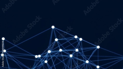 Abstract network of glowing nodes and lines forming a complex digital connection structure on dark blue background