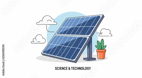 Illustration of solar panel with cactus