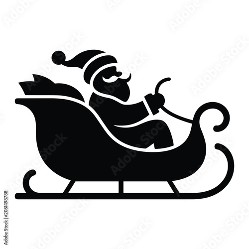 Santa claus riding in sleigh filled with gifts, preparing for christmas eve present delivery.
