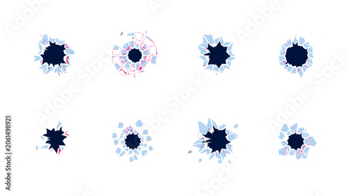 Obraz na płótnie Set of shattered glass bullet hole crack vector elements