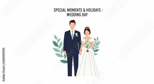 A cartoon illustration of a bride and groom on their wedding day (1)