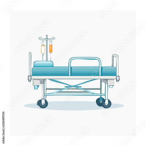 Blue medical trolley with surgical tools 3D render