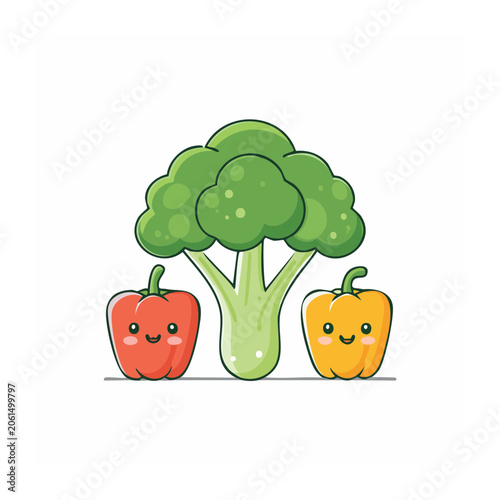 Cartoon broccoli carrot and pear illustration