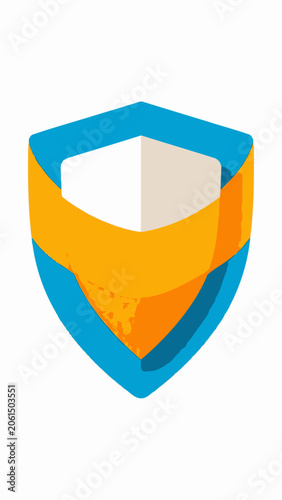 A colorful shield icon with blue and orange hues.