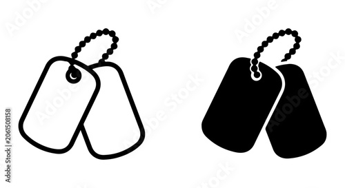 Military Dog Tags Icons, Set of Two, Black and White Vector Graphics for Identification and Remembrance