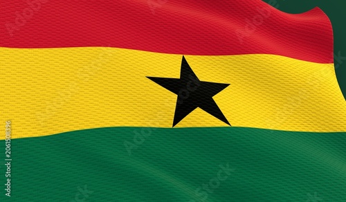 Ghana flag waving textured fabric closeup