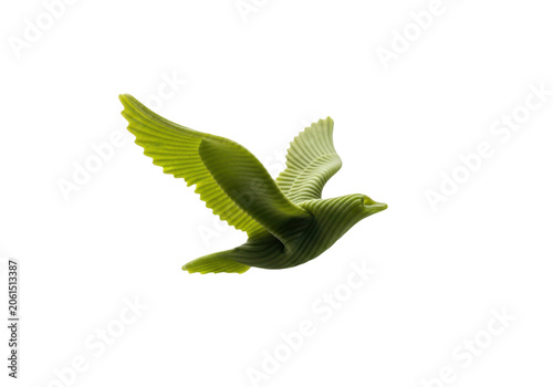 Green bird shaped pasta isolated on transparent background