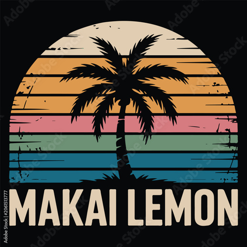 Makai Lemon Tropical Palm Tree Vintage Sunset Retro Summer Beach T Shirt Design Vector