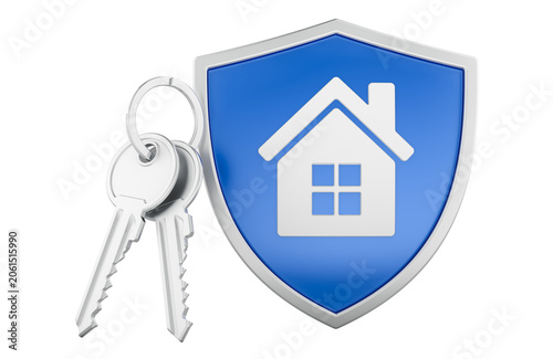 House protection shield with keys, home security concept. 3D rendering