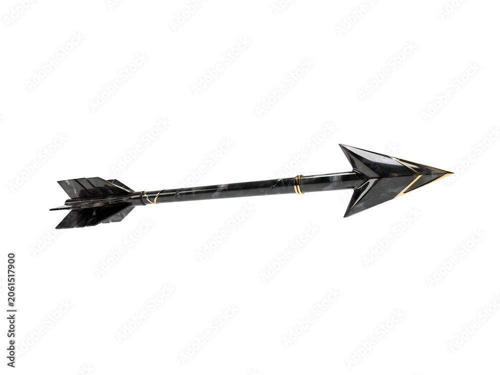 Obraz premium Aged wooden arrow with fletching and golden accents in motion during flight against a clean backdrop