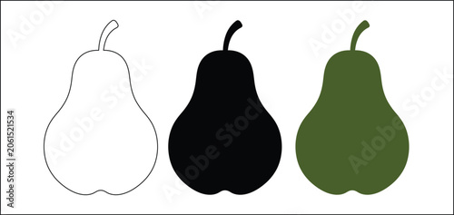 Tableau sur toile Three pear shapes in white black and green with pear shape, pear outline