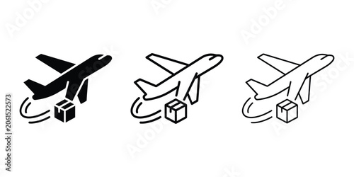 Air freight logistics delivery icon silhouette vector outline and line art