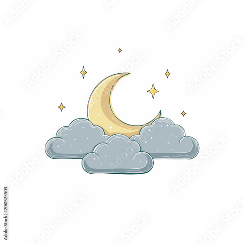 Crescent Moon and Clouds Illustration