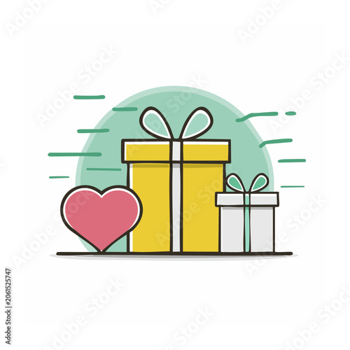 Flat design gift boxes and heart illustration