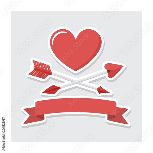 Red heart with crossed arrows and banner illustration