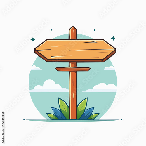 Wooden Signpost with Arrows and Greenery