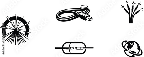 Canvastavla Fiber optic cable and global network telecommunication silhouettes vector set wi