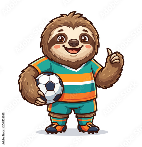 Cute sloth soccer mascot character illustration