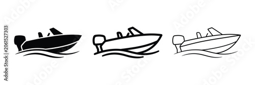 Speedboat icon silhouette vector outline and line art