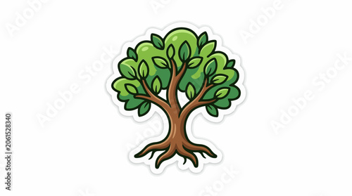 A cartoon tree with a brown trunk and green leaves on a white background (1)