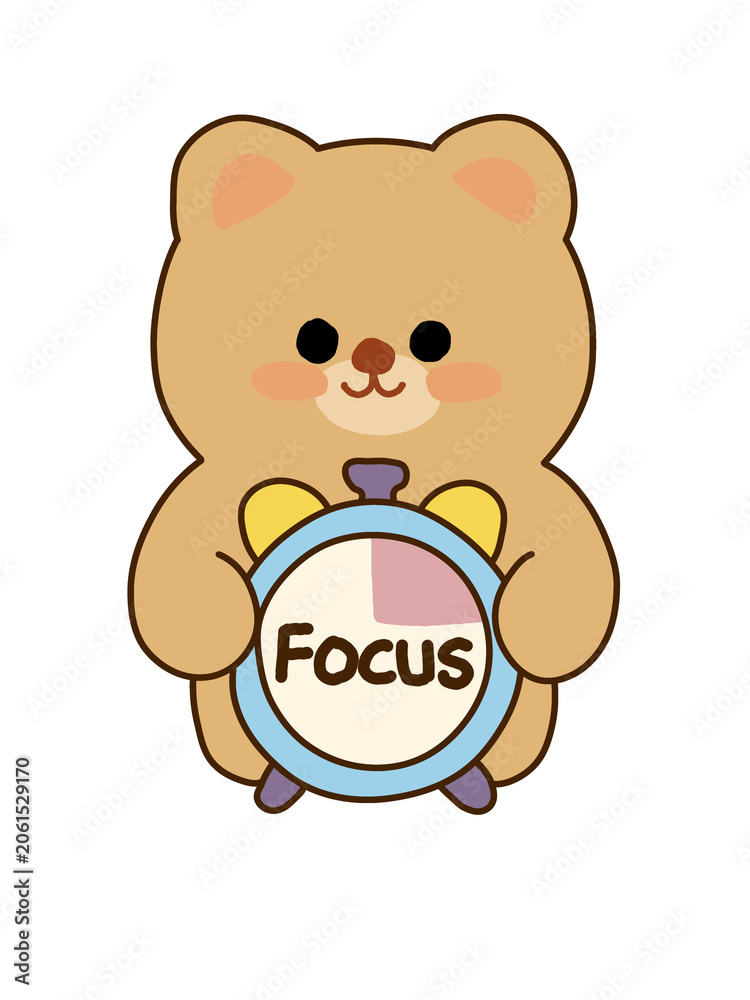 Fototapeta premium Cute Teddy Bear Study and Productivity Sticker Set with Laptop Books Calendar and Clock Hand Drawn Animal Clipart