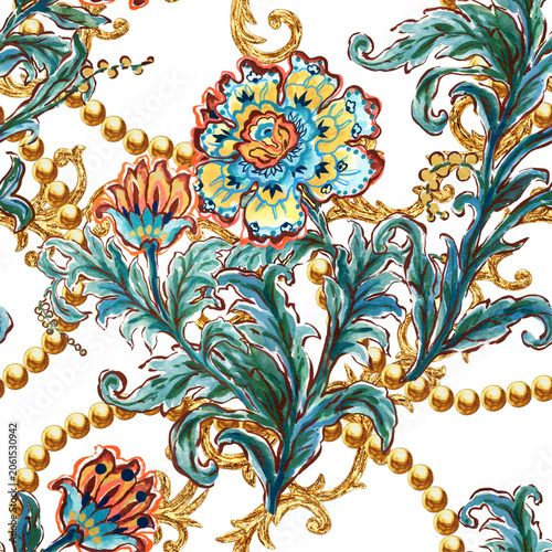 Baroque Floral Pattern with Gold Accents