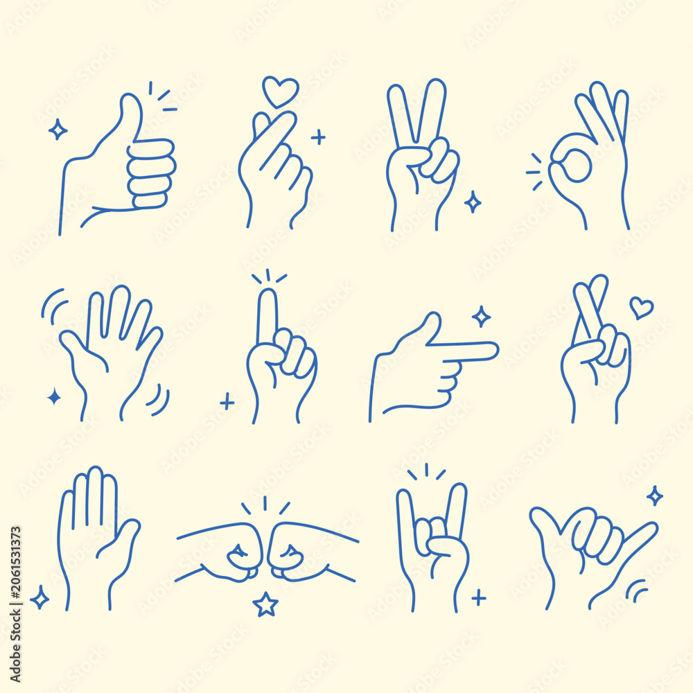 Fototapeta premium Minimal Hand Doodle Vector of hand gesture Icons with Simple Sketch Gestures