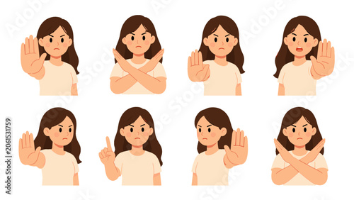 Fotografie Set of woman making stop and no gestures in flat style