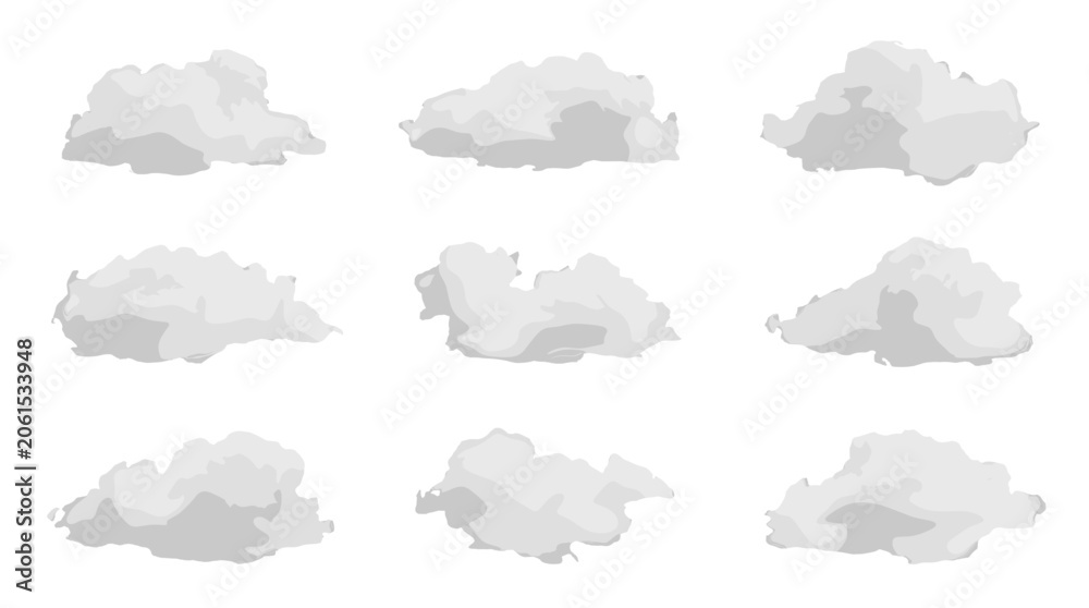Fototapeta premium Set of soft white cloud shapes isolated on white background
