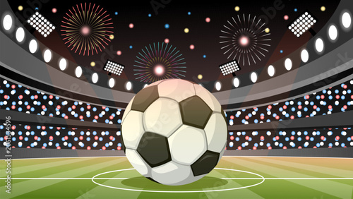 Foto football Soccer ball stadium fireworks celebration night spotlight green field competition sports excitement